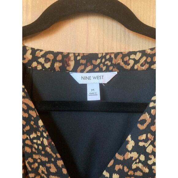 Nine West | NWT Puff Sleeve Animal Print Button Front Mini Dress | Medium - Picture 5 of 6